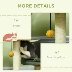 PawHut 52cm Small Cat Tree for Indoor Cats, Scratching Posts with Two Beds, Toy Ball - 6