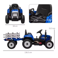 HOMCOM Ride On Tractor, Battery Powered Electric Car, with Detachable Trailer, Remote Control, Music, Blue - 3