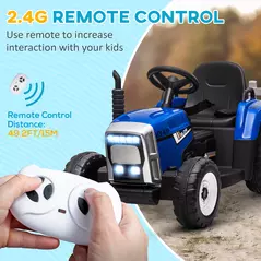 HOMCOM Ride On Tractor, Battery Powered Electric Car, with Detachable Trailer, Remote Control, Music, Blue - 5