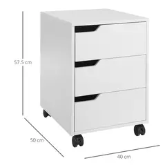 HOMCOM 3 Drawer Mobile File Cabinet, Vertical Filing Cabinet with Wheels for Home Office, White - 3