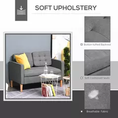 HOMCOM Modern 2 Seater Sofa with Hidden Storage, 117cm Tufted Cotton Couch with Wood Legs, Compact Loveseat for Living Room, Kitchen, Grey - 4