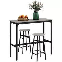 HOMCOM 3 Piece Bar Table Set with 2 Stools, Industrial Bar Table and Stool Set, Dining Table and Chair Set, Grey - 1