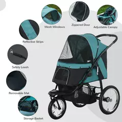 PawHut Foldable Pet Stroller Jogger, with Three Wheels, Canopy, for Medium and Small Dogs, Green - 7