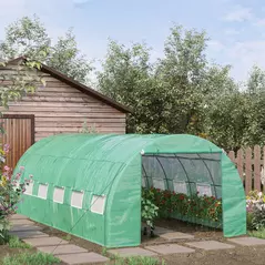 Outsunny Polytunnel Greenhouse Walk-in Grow House Tent with Roll-up Sidewalls, Zipped Door and 12 Windows, 6x3x2m Green - 2