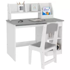 ZONEKIZ Two-Piece Kids Desk and Chair Set with Storage, for Ages 5-8 Years - Grey - 1