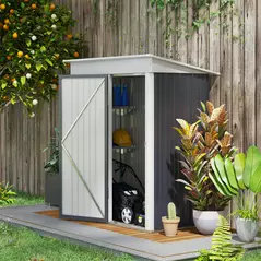 Outsunny Metal Garden Shed, Outdoor Lean-to Shed for Tool Motor Bike, with Adjustable Shelf, Lock, Gloves, 5'x3'x6',  Dark Grey - 2