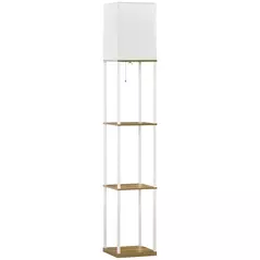 HOMCOM Modern Floor Lamp with Shelves, 3 Layer Shelf Tall Standing Lamp with Fabric Lampshade, Pull Chain Switch for Living Room, Bedroom, Bulb not Included, White - 1