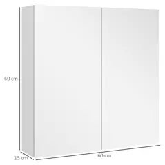 kleankin Bathroom Mirror Cabinet, Wall Mounted Bathroom Storage Cupboard with Adjustable Shelf, 60W x 15D x 60Hcm, High Gloss White - 3