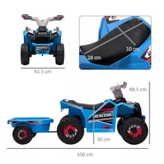 HOMCOM 6V Quad Bike with Back Trailer, Wear-Resistant Wheels, for Ages 18-36 Months, Blue - 3