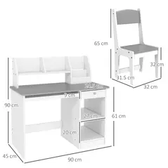 ZONEKIZ Two-Piece Kids Desk and Chair Set with Storage, for Ages 5-8 Years - Grey - 3
