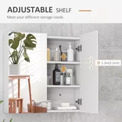 kleankin Bathroom Mirror Cabinet, Wall Mounted Bathroom Storage Cupboard with Adjustable Shelf, 60W x 15D x 60Hcm, High Gloss White - 5