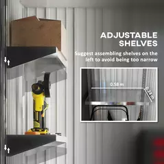 Outsunny Metal Garden Shed, Outdoor Lean-to Shed for Tool Motor Bike, with Adjustable Shelf, Lock, Gloves, 5'x3'x6', Grey - 5