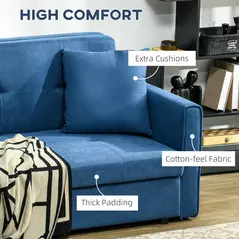 HOMCOM 2 Seater Sofa Bed with Hidden Storage, Pull Out Convertible Bed Settee, Modern Snow Flannel Loveseat Sofa Sleeper with 2 Cushions for Living Room, Guest Room, Deep Blue - 6