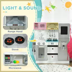 AIYAPLAY Toy Kitchen with Lights, Sounds, Apron and Chef Hat, Ice Maker, Microwave, for Ages 3-6 Years - White - 4