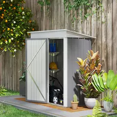 Outsunny Metal Garden Shed, Outdoor Lean-to Shed for Tool Motor Bike, with Adjustable Shelf, Lock, Gloves, 5'x3'x6', Grey - 2