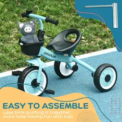AIYAPLAY Kids Trike, Tricycle, with Adjustable Seat, Basket, Bell, for Ages 2-5 Years - Blue - 7