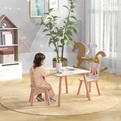 ZONEKIZ Kids and Table Chairs, Children Desk with Two Chairs, Toddler Furniture Set, for Ages 3-6 Years - Pink - 2
