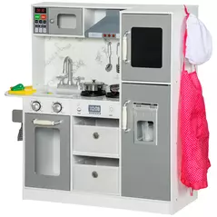 AIYAPLAY Toy Kitchen with Lights, Sounds, Apron and Chef Hat, Ice Maker, Microwave, for Ages 3-6 Years - White - 1