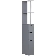 HOMCOM Tall Bathroom Cabinet, Freestanding Bathroom Storage Cabinet with 2-Tier Shelf and Drawers, Narrow Cupboard Storage Unit, Grey - 1