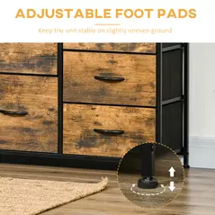 HOMCOM Bedroom Chest of Drawers, Industrial 5 Fabric Drawer Dresser with Open Shelf for Living Room, Rustic Brown - 6