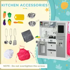 AIYAPLAY Toy Kitchen with Lights, Sounds, Apron and Chef Hat, Ice Maker, Microwave, for Ages 3-6 Years - White - 7