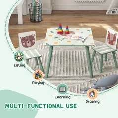 ZONEKIZ Kids and Table Chairs, Children Desk with Two Chairs, Toddler Furniture Set, for Ages 3-6 Years - Green - 4