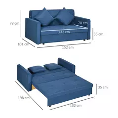 HOMCOM 2 Seater Sofa Bed with Hidden Storage, Pull Out Convertible Bed Settee, Modern Snow Flannel Loveseat Sofa Sleeper with 2 Cushions for Living Room, Guest Room, Deep Blue - 3