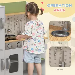 AIYAPLAY Toy Kitchen, Kids Play Kitchen, Role Playing Game with Phone, Ice Maker, Stove, Utensils, for 3-6 Years, White - 5