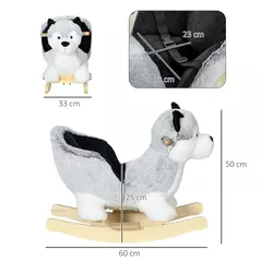 HOMCOM Baby Rocking Horse, Husky-Designed Plush Rocking Animal, with Sounds, Seatbelt, for Ages 18-36 Months - Grey - 3