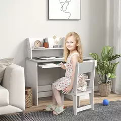 ZONEKIZ Two-Piece Kids Desk and Chair Set with Storage, for Ages 5-8 Years - Grey - 2