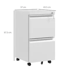 Vinsetto 2-Drawer Mobile Filing Cabinet, Steel Lockable File Cabinet for Letter, A4 and Legal Size, Pre-Assembled Body, White - 3