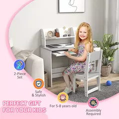 ZONEKIZ Two-Piece Kids Desk and Chair Set with Storage, for Ages 5-8 Years - Grey - 6