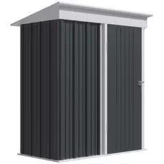 Outsunny Metal Garden Shed, Outdoor Lean-to Shed for Tool Motor Bike, with Adjustable Shelf, Lock, Gloves, 5'x3'x6',  Dark Grey - 1