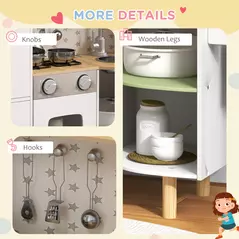 AIYAPLAY Toy Kitchen, Kids Play Kitchen, Role Playing Game with Phone, Ice Maker, Stove, Utensils, for 3-6 Years, White - 7