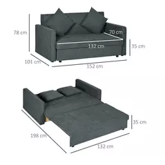 HOMCOM 2 Seater Sofa Bed with Hidden Storage, Pull Out Convertible Bed Settee, Modern Snow Flannel Loveseat Sofa Sleeper with 2 Cushions for Living Room, Guest Room, Dark Grey - 3