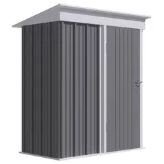 Outsunny Metal Garden Shed, Outdoor Lean-to Shed for Tool Motor Bike, with Adjustable Shelf, Lock, Gloves, 5'x3'x6', Grey - 1