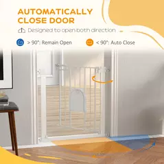 PawHut 75-82cm Pet Safet Gaye, Pressure Fit Stair, with Cat Flap, Double Locking, White - 5