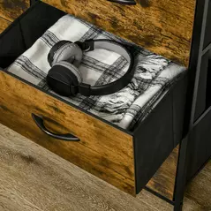 HOMCOM Bedroom Chest of Drawers, Industrial 5 Fabric Drawer Dresser with Open Shelf for Living Room, Rustic Brown - 9