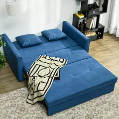 HOMCOM 2 Seater Sofa Bed with Hidden Storage, Pull Out Convertible Bed Settee, Modern Snow Flannel Loveseat Sofa Sleeper with 2 Cushions for Living Room, Guest Room, Deep Blue - 7