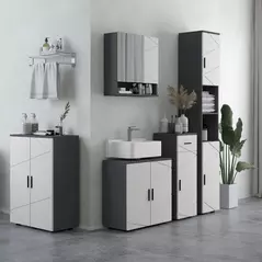 kleankin Under Sink Bathroom Cabinet, Bathroom Vanity Unit, Basin Storage Cupboard with Double Doors and Shelf, 10W x 20Dcm "U" Cut-Out, Light Grey - 2
