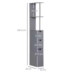 HOMCOM Tall Bathroom Cabinet, Freestanding Bathroom Storage Cabinet with 2-Tier Shelf and Drawers, Narrow Cupboard Storage Unit, Grey - 3
