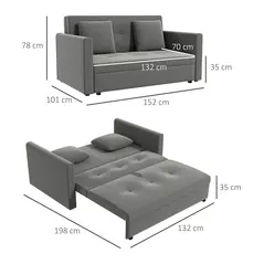 HOMCOM Snow Flannel Two-Seater Sofa Bed, with Storage - Grey - 3