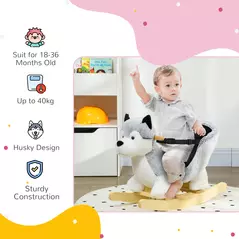 HOMCOM Baby Rocking Horse, Husky-Designed Plush Rocking Animal, with Sounds, Seatbelt, for Ages 18-36 Months - Grey - 5