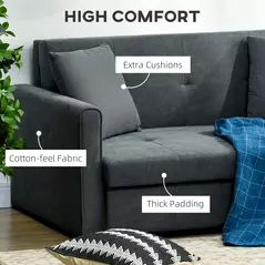 HOMCOM 2 Seater Sofa Bed with Hidden Storage, Pull Out Convertible Bed Settee, Modern Snow Flannel Loveseat Sofa Sleeper with 2 Cushions for Living Room, Guest Room, Dark Grey - 6