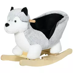 HOMCOM Baby Rocking Horse, Husky-Designed Plush Rocking Animal, with Sounds, Seatbelt, for Ages 18-36 Months - Grey - 1