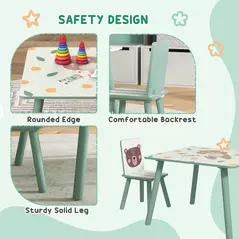 ZONEKIZ Kids and Table Chairs, Children Desk with Two Chairs, Toddler Furniture Set, for Ages 3-6 Years - Green - 5