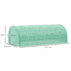 Outsunny Polytunnel Greenhouse Walk-in Grow House Tent with Roll-up Sidewalls, Zipped Door and 12 Windows, 6x3x2m Green - 3