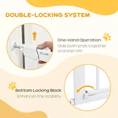 PawHut 75-82cm Pet Safet Gaye, Pressure Fit Stair, with Cat Flap, Double Locking, White - 4