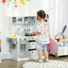 AIYAPLAY Toy Kitchen with Lights, Sounds, Apron and Chef Hat, Ice Maker, Microwave, for Ages 3-6 Years - White - 2