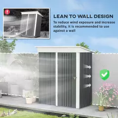 Outsunny Metal Garden Shed, Outdoor Lean-to Shed for Tool Motor Bike, with Adjustable Shelf, Lock, Gloves, 5'x3'x6',  Dark Grey - 6